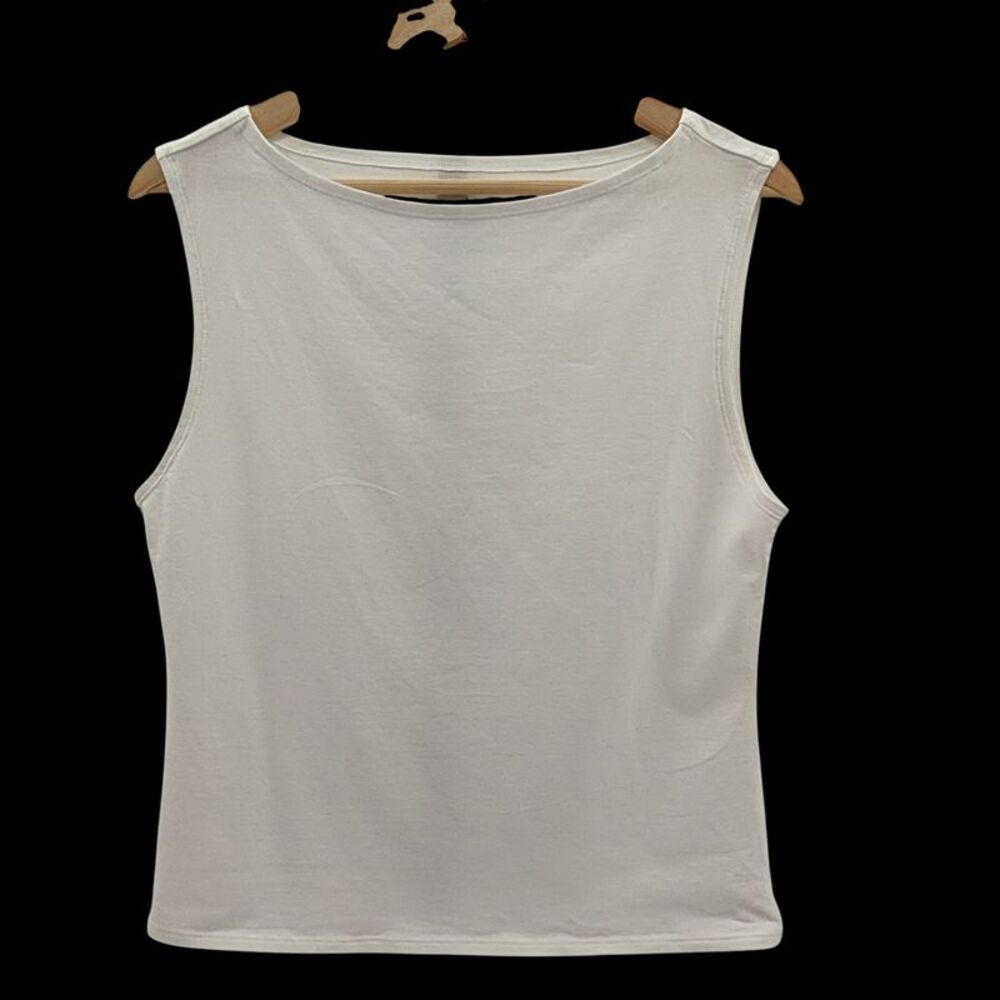 Quince Women Stretch Cotton Jersey Boat Neck Tank White Sleeved Top L